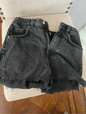 Zara Black Washed Denim Mini Skirt
